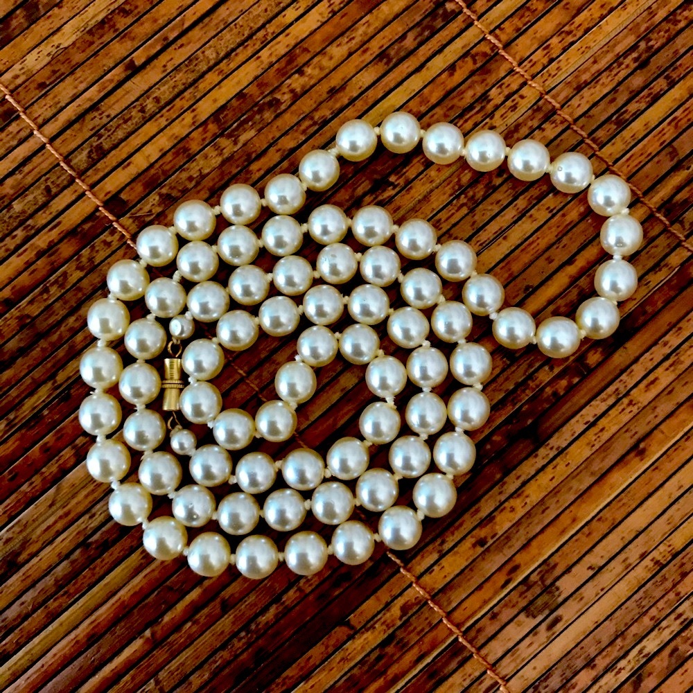 Vintage Glass Pearl Necklace 28” Cream Color